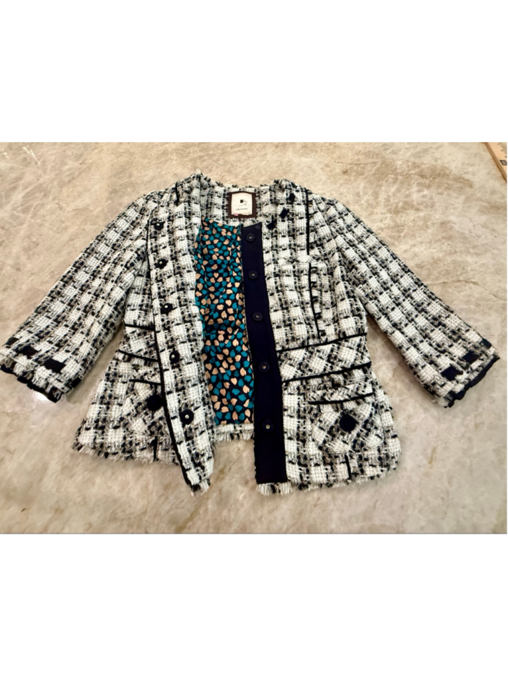 ELEVENSES anthropologie Tweed Blazer Jacket Size 8 or medium White Plaid